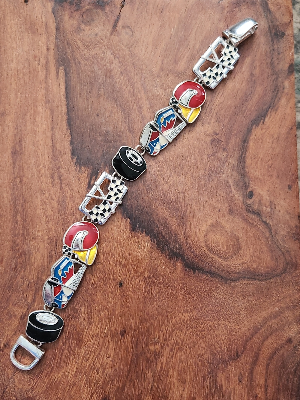 VTG 6" Enamel Racing Race Car Finish Line Magnetic Bracelet